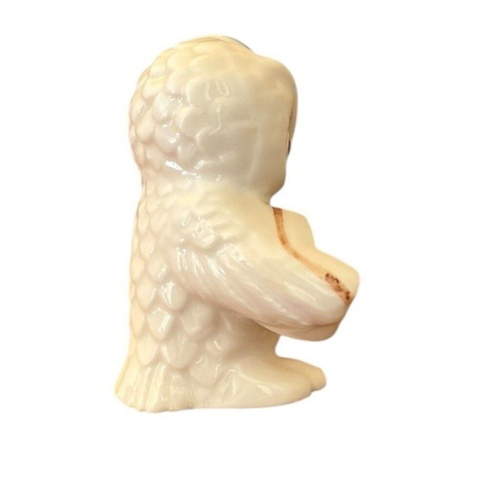 Small Vintage Owl Figurine Bone China Wise Teacher Holding Book A B Creme - Picture 3 of 6